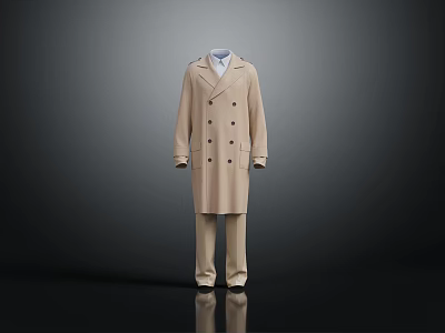 Beige Trench Coat With Matching Pants And Shirt Formal Outfit 3d model