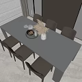 Modern Dining Table And Chairs Set With White Top Gray Seats Decorative Vase Dried Flowers