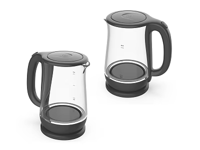 Two Transparent Glass Electric Kettles With Black Handle And Base For Daily Use Electrical Appliances 3d model
