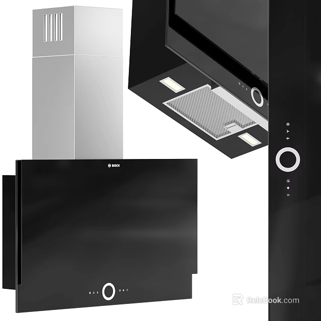 Modern Black Kitchen Range Hood With Built in Lights And Filter System 3d model 