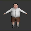 Chubby Cartoon Man In White Shirt Brown Shorts With Arms Outstretched On Gray Background