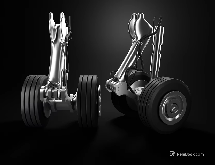Dual Black Tires with Metal Structure and Detailed Mechanical Components on Black Background 3d model 