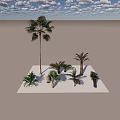 Various Arbor Trees Including Palm Trees On White Platform With Blue Sky 3d model