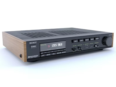 Sony STR DH190 Stereo Receiver With Wooden Panel Black Body Digital Display And Knob Controls 3d model