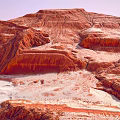 Natural Stone And Wood Elements In Red Rock Snowy Landscape Terrain