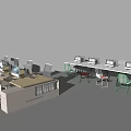 Modern Office Desks With Multiple Workstations Colorful Chairs And Computer Monitors 3d model