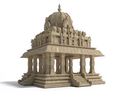 Historic Hindu Stone Tower With Intricate Carvings Dome And Columns Ornate Steps 3d model