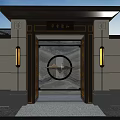 Ancient Architecture with Black Tile Roof White Wall and Golden Doorway Decorations