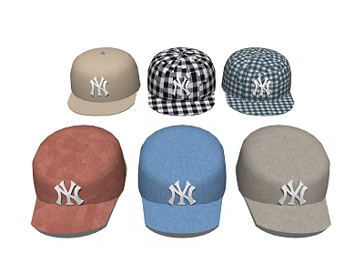 Stylish NY Logo Hats In Various Colors And Checkered Patterns For Trendy Fashion 3d model