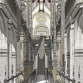 Classical Arched Stone Bridge With Mountain Backdrop Ornate Railings And Flag Decorations