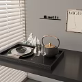 Elegant Daily Living Tray With Teapot Glass Plate And Decorative Wall Art By Blinds