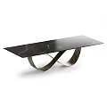 Modern Rectangular Marble Dining Tables With Unique Curved Crossed Metal Bases For Home Dining Rooms
