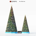 Decorated Christmas Ground With Two Star Topped Trees Ornaments And People Figures
