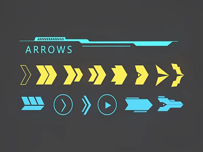 Yellow And Blue Arrow Icons With Different Styles For Vector Graphic Design 3d model
