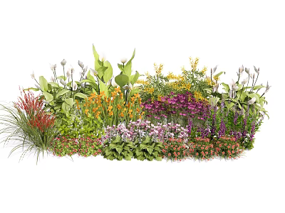 Colorful Garden Flowers And Various Plants With Lush Greenery And Mixed Blooms 3d model