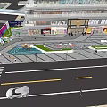Modern Commercial Landscape Featuring Glass Buildings Pedestrian Walkways And Urban Facilities