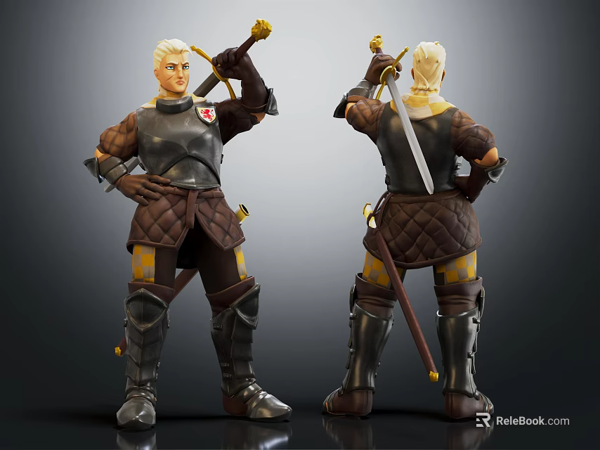 White Haired Warrior Character In Detailed Armor Holding Sword Front Back Views 3d model