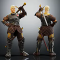 White Haired Warrior Character In Detailed Armor Holding Sword Front Back Views 3d model