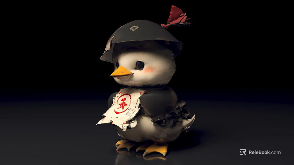Adorable Plush Toy With Black Hat Red Bow Holding Paper With Red Characters 3d model 