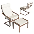 Modern Lounge Chair With Wooden Frame Comfortable White Cushion And Ottoman