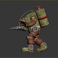 Mechanical Diving Character in Retro Gold Red Gear with Round Helmet Windows and Tool