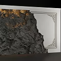 White Background Wall with Golden Carved Border and Black Rock Texture Chipping Revealing Behind