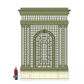 Green Decorative Scenic Wall With Arched Grille Design And White Base Structure 3d model