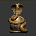 Ornamental Furniture Accent With Golden Coiled Snake Sculpture On Sphere Base Design