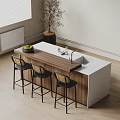 Modern Bar Counter With Wooden And White Top Bar Stools Sink Glasses And Fruit Bowl