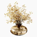 Golden Dried Flowers Arrangement In Amber Glass Vase For Home Interior Decor