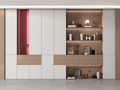 Modern Minimalist Built In Bookcase With Closed Cabinets Open Display Shelves And Warm LED Lighting 3d model