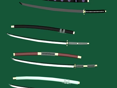 Traditional Japanese Samurai Swords With Colorful Scabbards Sharp Blades And Decorative Handles 3d model