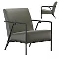 Green Leather Upholstered Single Seater Sofa With Black Metal Frame And Modern Design