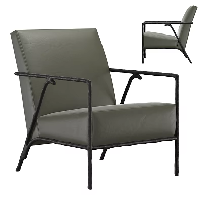 Green Leather Upholstered Single Seater Sofa With Black Metal Frame And Modern Design 3d model