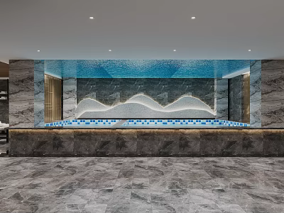 Modern Front Desk Reception With Marble Wall Decor Modern Counter And Elegant Lighting Design 3d model