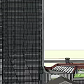 Modern Office Building Exterior With Greenery Covered Facade Red Structural Elements And Glass Walls