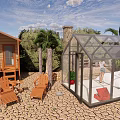 Tranquil Wooden Cabin With Palm Trees Swimming Pool Sun Loungers And Outdoor Area