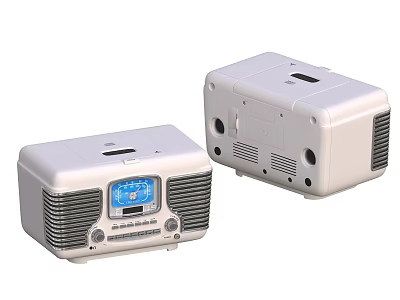White Digital Radio Device Featuring Display Screen Buttons And Back Panel Ventilation Grilles 3d model