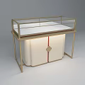 Specialty Store Display Counter With Golden Frame White Cabinet And Red Decorative Strip