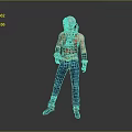 White Haired 3D Character Model In Red Vest Blue Pants With Wrist Guards And Belt