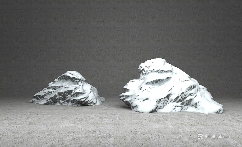 Snow Covered Stone And Wooden Decorative Pieces With Natural Textured Surface 3d model 