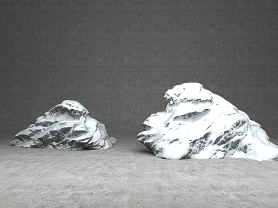 Snow Covered Stone And Wooden Decorative Pieces With Natural Textured Surface 3d model