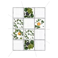 Modern Ceiling Design With Grid Structure Hanging Green Plants And Orange Pendant Lights