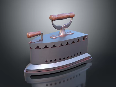 Vintage Electric Iron With Wooden Handle And Classic Metal Body Design 3d model