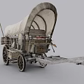 Vintage Covered Wagon With Wooden Structure Canvas Roof Large Wheels And Wooden Tongue