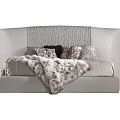 Modern Upholstered Double Bed With Grey Headboard Plush Pillows And Soft Throw Blanket 3d model