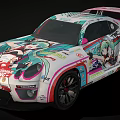 Vibrant Anime Themed Sports Car With Custom Livery And Colorful Graphics