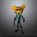 3D Model Feline Creature Character With Orange Ears Blue Accents And Green Eyes