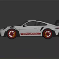 White Sports Car Featuring Red Wheels Rear Spoiler And Aerodynamic Design