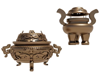Two Styles Of Bronze Ding Traditional Carved And Modern Simple Design Decor 3d model